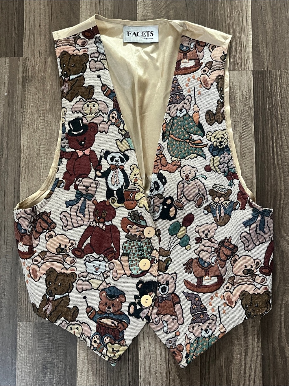 FACETS by Mirrors Vintage Multicolor Teddy Bear Tapestry Vest
